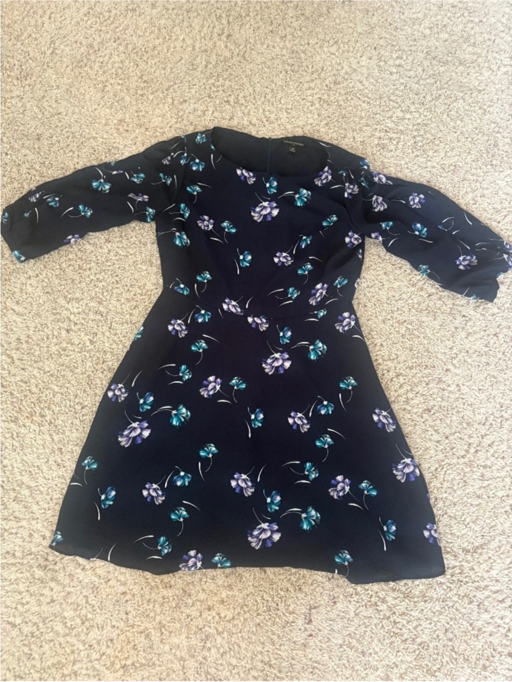 Banana Republic Navy Floral Dress with Teal & Lavender Accents